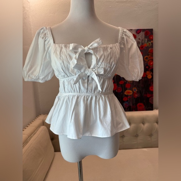 NWT ASTR the Label Smocked Peplum Shirt M - Picture 9 of 12